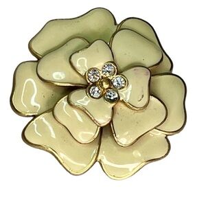 Vintage Floral Enamel Brooch Lapel Pin White Gold Statement